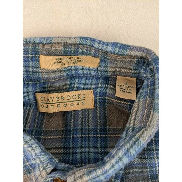 Mens Claybrooke Outdoors Long Sleeve Flannel Blue Plaid Shirt SZ LT Button Down - Picture 5 of 5